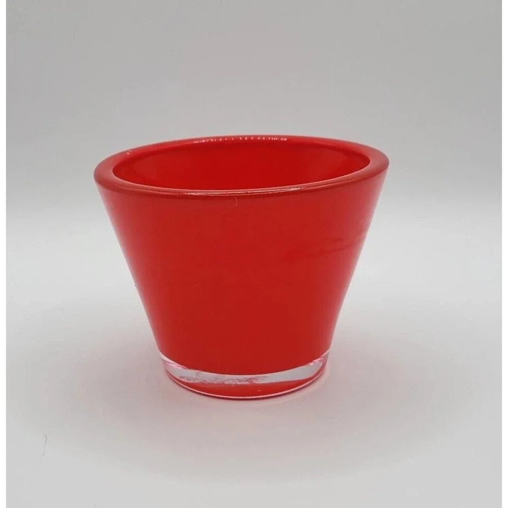 Crate & Barrel Lolli Tomato Red Glass Votive Candle Holder Made in Germany